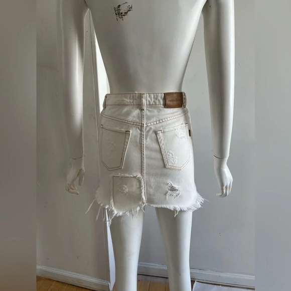 Retrofete Irene Denim Mini Skirt Patchwork White Acid Wash Asymmetrical Hem XS - Picture 4 of 8